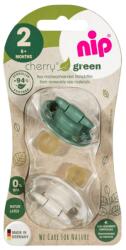 Nip Set suzete Cherry Green Boy cu tetina din latex natural cu inel pentru +6 luni, 2 bucati, Nip