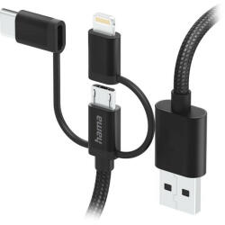  Adatkábel HAMA USB-A + Micro-USB/USB-C/Lightning 3in1 1, 5m fekete