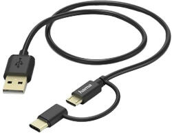  Adatkábel HAMA USB-A + Micro-USB/USB-C 2in1 1m fekete