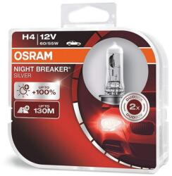 Set 2 becuri auto Osram H4 Night Breaker Silver +100%, 60/55W, 12V Cod: 992337 Automotive TrustedCars