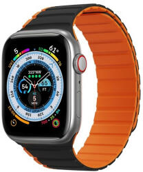 Apple Watch 1-6, SE, SE (2022) (42 / 44 mm) / Watch 7-8 (45 mm) / Watch Ultra (49 mm), szilikon pótszíj, mágneses zár, kétszínű, 3D minta, Dux Ducis LD, fekete/narancssárga