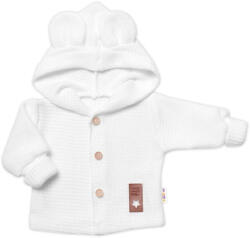 Baby Nellys copilăresc elegant tricotat pulover cu butoane și glugă cu urechi Baby Nellys, alb