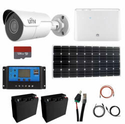 Uniview Kit supraveghere Panou solar 170W, camera 4MP IP Poe Starlight UNV IR 50M cu card de 128GB, acumulatori 12V, accesorii, Router Wireless Huawei 4G (202101017304)