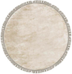 Luna Beige, bézs selymes felületű, kézi csomózású prémium rojtos kerek szőnyeg 250cm