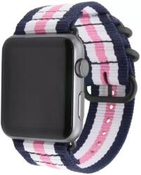 XPRO Apple Watch szőtt műanyag szíj 42mm / 44mm / 45mm rózsaszín/fekete csíkos (124544)