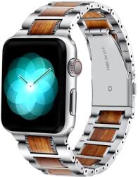 XPRO Apple Watch rozsdamentes acél fa berakással szíj Ezüst / Barna 42mm/44mm/45mm/49mm - ipon