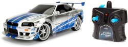 Jada Toys Mașină de jucărie cu telecomandă RC Nissan Skyline Fast & Furious Jada albastră argintie lungime 19 cm 1: 24 (JA3203018)