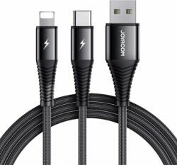 JOYROOM S-1230G12 USB-A apa - Lightning/USB Type-C apa Adat és töltő kábel - Fekete (1.2m) (S-1230G12)