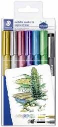 STAEDTLER Dekormarker, 1-2 mm, kúpos, STAEDTLER "8323", 6 különbözõ metál szín, ajándék fekete tusfilccel (7 db) (TS8323SWP6P)