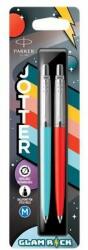 Parker Golyóstoll szett, 0, 7 mm, ezüst színű klip, piros és kék tolltest, PARKER "Jotter Glam Rock", kék (2 db)