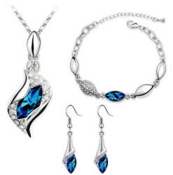  Ezüsttel bevont 3 részes ékszerszett tengerkék és áttetsző színű kristályokkal (0815. ) (QC1083-28)