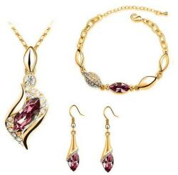 Arannyal bevont 3 részes ékszerszett sötétlila kristályokkal (0851. ) (QC1083-11)