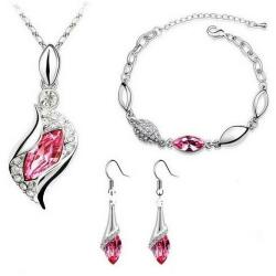  Ezüsttel bevont 3 részes ékszerszett rózsaszín és áttetsző kristályokkal (0818. ) (QC1083-27)