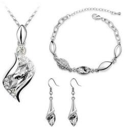  Ezüsttel bevont 3 részes ékszerszett áttetsző kristályokkal (0199. ) (QC1083-29)