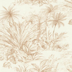  Egzotikus pálmák és trópusi növények vázlatos grafikus mintája textil háttéren krémfehér és bézs tónus tapéta (691214)