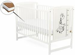 BabyNeeds - Patut din lemn Timmi Girafa 120x60 cm, Din lemn de pin si mdf, Stabil si rezistent, Inaltime saltea reglabila pe 3 nivele, Laterala cu 3 bete detasabile, EN716-1, EN716-2, Alb + Saltea 12 cm (BOTIMG