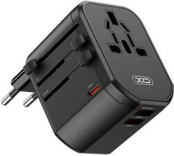 XO WL13 utazó töltőadapter (Fekete) - 2× USB-A + 1× USB-C, 20W PD + QC támogatással