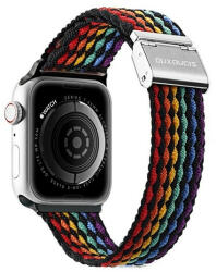 Apple Watch 1-6, SE, SE (2022) (38 / 40 mm) / Watch 7-8 (41 mm), textíl pótszíj, állítható, sötét színű csíkos minta, Dux Ducis Mixture, mintás - tok-shop