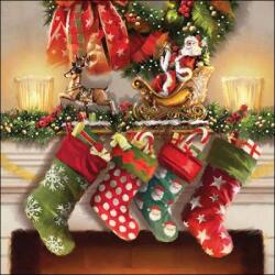 Ambiente Kandalló zoknis karácsonyi szalvéta 25x25 cm - Hanging Stocking (VR-32517980)