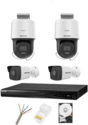 Hikvision Sistem de supraveghere IP POE Hikvision cu 4 camere, 2 Camere Rotative 4MP cu lumina alba 30m, 2 camere bullet de 4 Megapixeli, Infrarosu 30m, Lentila 2.8mm, NVR IP POE cu 4 canale, Accesorii (38890-)