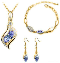  Arannyal bevont 3 részes ékszerszett halványlila és áttetsző kristályokkal (0292. ) (QC1083-14)