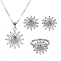  Ezüsttel bevont százszorszép ékszerszett áttetsző cirkóniával (0287. ) (QC1111-2)