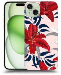 Picasee Fekete szilikon tok az alábbi mobiltelefonokra Apple iPhone 15 Plus - Red Lily