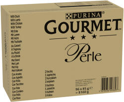 Gourmet 96x85g Gourmet Perle Kacsa, bárány, csirke, pulyka szószban nedves macskatáp