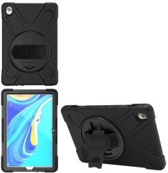 Huawei MediaPad M6 10.8, Műanyag hátlap védőtok, szilikon belső, kitámasztóval, kézpánt, Defender, fekete - tok-shop