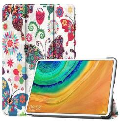 Huawei MatePad Pro (10.8) (2019 / 2021) / Pro 5G (10.8) (2019 / 2021), mappa tok, Trifold, színes nagy pillangó minta, fehér
