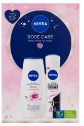Nivea Rose Care set cadou Gel de duș Rose & Almond Oil 250 ml + antiperspirant Black & White Invisible Clear 150 ml pentru femei