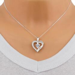 Ekszer Eshop 925 ezüst nyaklánc - aszimmetrikus szív, váll hasított rész, szív cirkónia