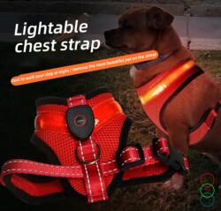 HB Világító éjszakai LED komfort kutyahám, piros, S