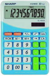 Sharp asztali számológép, 10 számjegyes, napelemes, kék