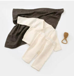 BabyCosy Set bluzita petrecuta si pantaloni lungi din muselina, BabyCosy, 100% bumbac organic, Ecru (Marime: 18-24 Luni) (BC-CSYM7012-18)