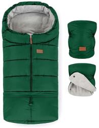 Petite&Mars - Set sac de iarnă 3în1 JIBOT + mânuși cărucior verde (AG0456)