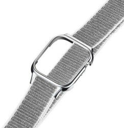 Apple Watch 4-6, SE, SE (2022) (40 mm) / Watch 7-8 (41 mm), textíl pótszíj, nylon, szilikon keret, tépőzáras, állítható, Usams, ezüst - tok-shop