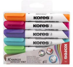 Tábla- és flipchart marker készlet, 1-3 mm, vágott, KORES "K-Marker", 6 különböző szín (COIK20803)