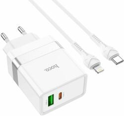 hoco. Type-C + USB QC3.0 típusú utazó töltő kábel iPhone Lightning 8-pin Power Delivery 30W Starter N21 fehér