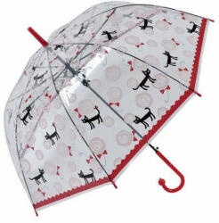 Clayre & Eef Esernyő 86x60cm, átlátszó-piros, fekete macskás (ZV-8717459912458)