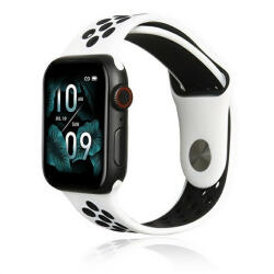 Apple Watch 1-6, SE, SE (2022) (42 / 44 mm) / Watch 7-9 (45 mm) / Watch Ultra (49 mm), szilikon pótszíj, állítható, lyukacsos, fehér/fekete - tok-shop