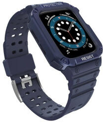 Apple Watch 1-6, SE, SE (2022) (42 / 44 mm) / Watch 7-9 (45 mm), Szilikon védőkeret, közepesen ütésálló, állítható szíjjal, sötétkék
