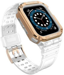 Apple Watch 1-6, SE, SE (2022) (38 / 40 mm) / Watch 7-9 (41 mm), Szilikon védőkeret, közepesen ütésálló, állítható szíjjal, kétszínű, átlátszó/vörösarany - tok-shop