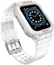 Apple Watch 1-6, SE, SE (2022) (42 / 44 mm) / Watch 7-9 (45 mm), Szilikon védőkeret, közepesen ütésálló, állítható szíjjal, átlátszó - tok-shop