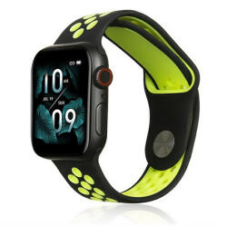 Apple Watch 1-6, SE, SE (2022) (38 / 40 mm) / Watch 7-9 (41 mm), szilikon pótszíj, állítható, lyukacsos, fekete/zöld - tok-shop