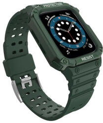 Apple Watch 1-6, SE, SE (2022) (42 / 44 mm) / Watch 7-9 (45 mm), Szilikon védőkeret, közepesen ütésálló, állítható szíjjal, sötétzöld - tok-shop