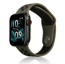 Apple Watch 1-6, SE, SE (2022) (38 / 40 mm) / Watch 7-9 (41 mm), szilikon pótszíj, állítható, lyukacsos, barna/fekete - tok-shop