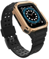 Apple Watch 1-6, SE, SE (2022) (38 / 40 mm) / Watch 7-9 (41 mm), Szilikon védőkeret, közepesen ütésálló, állítható szíjjal, kétszínű, fekete/vörösarany - tok-shop