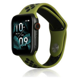 Apple Watch 1-6, SE, SE (2022) (38 / 40 mm) / Watch 7-9 (41 mm), szilikon pótszíj, állítható, lyukacsos, sötétzöld/fekete - tok-shop