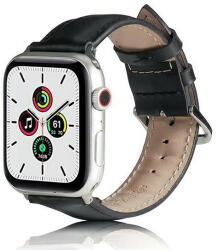 Apple Watch 1-6, SE, SE (2022) (42 / 44 mm) / Watch 7-9 (45 mm) / Watch Ultra (49 mm), szilikon pótszíj, bőrhatású, állítható, fekete